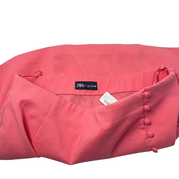 ZARA Hot Pink Mini Skirt Button Front‎ Sz L Lined Barbiecore Preppy - Picture 4 of 9